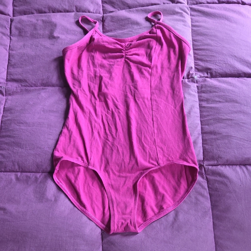 Vibrant Barbie Pink Camisole Leotard With Shelf Bra & Adjustable Straps Size L